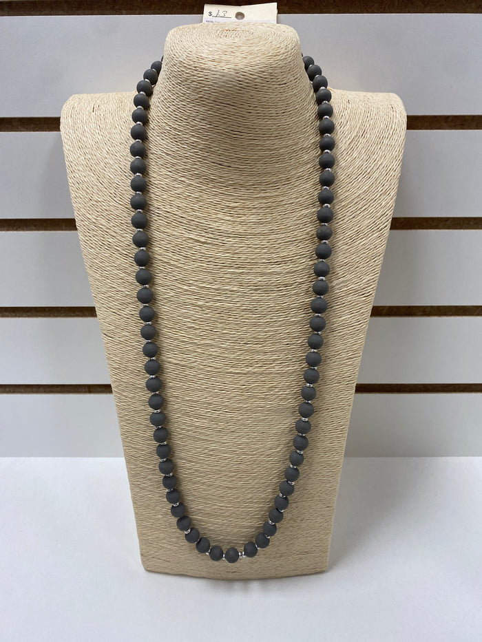 6576- Grey Wood Bead Necklace