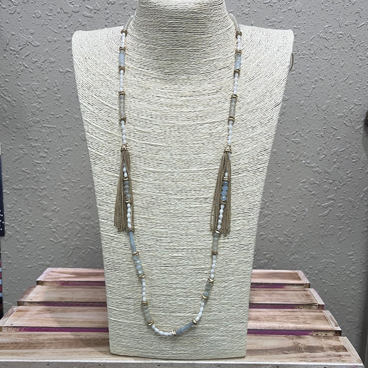 641- Light Beaded Double Tassel Necklace