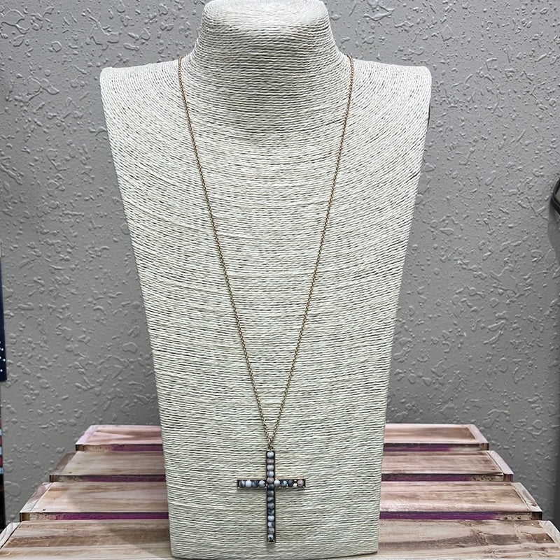 764- Pink Stone Cross Necklace