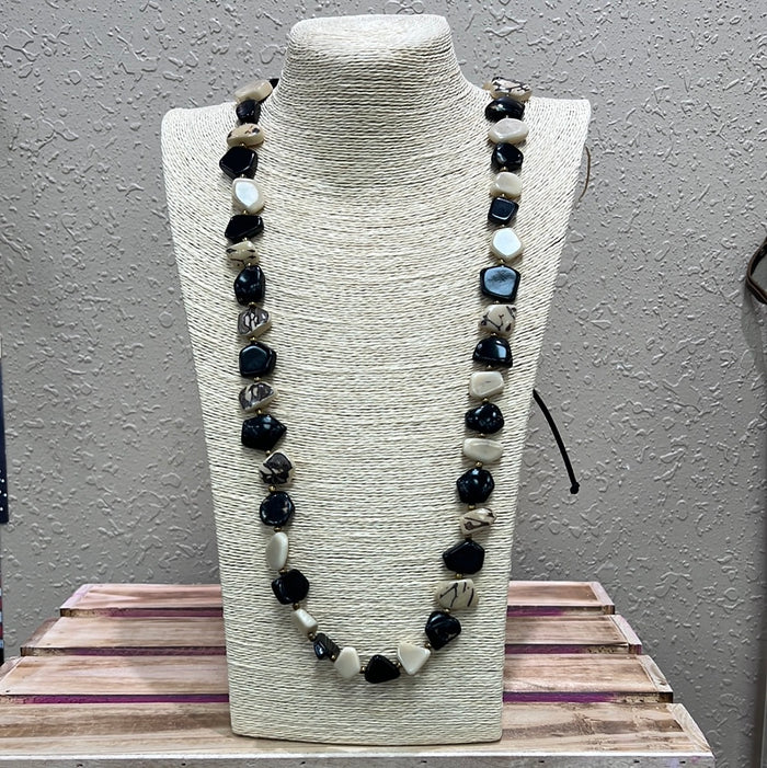 682- Black & Cream Tagua Nut Necklace