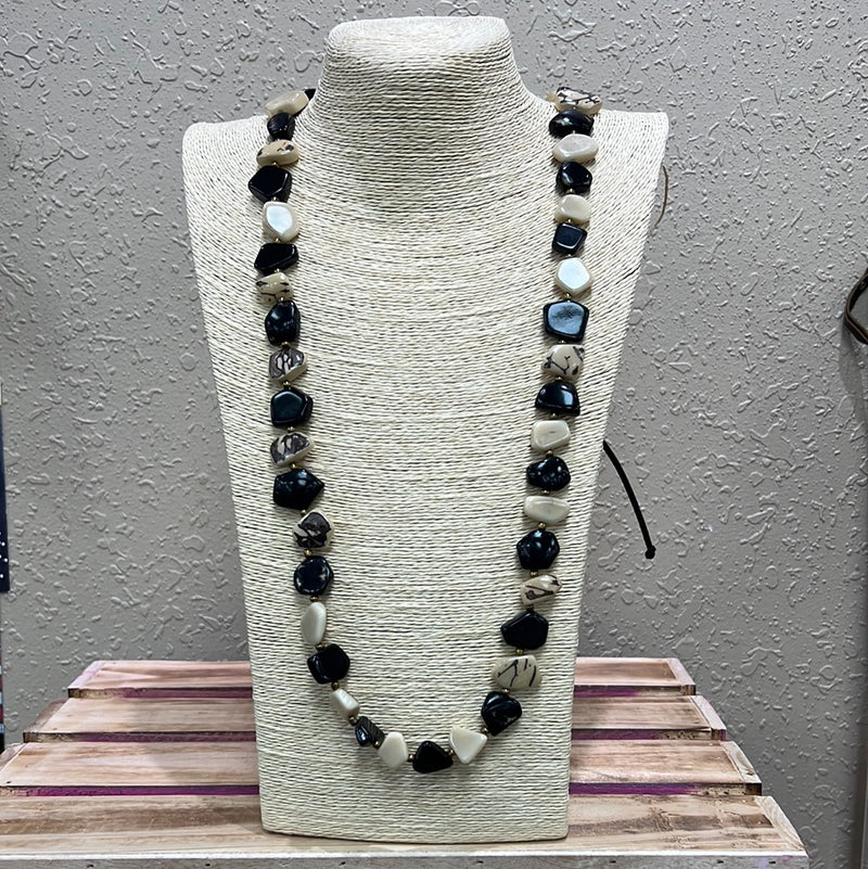 682- Black & Cream Tagua Nut Necklace