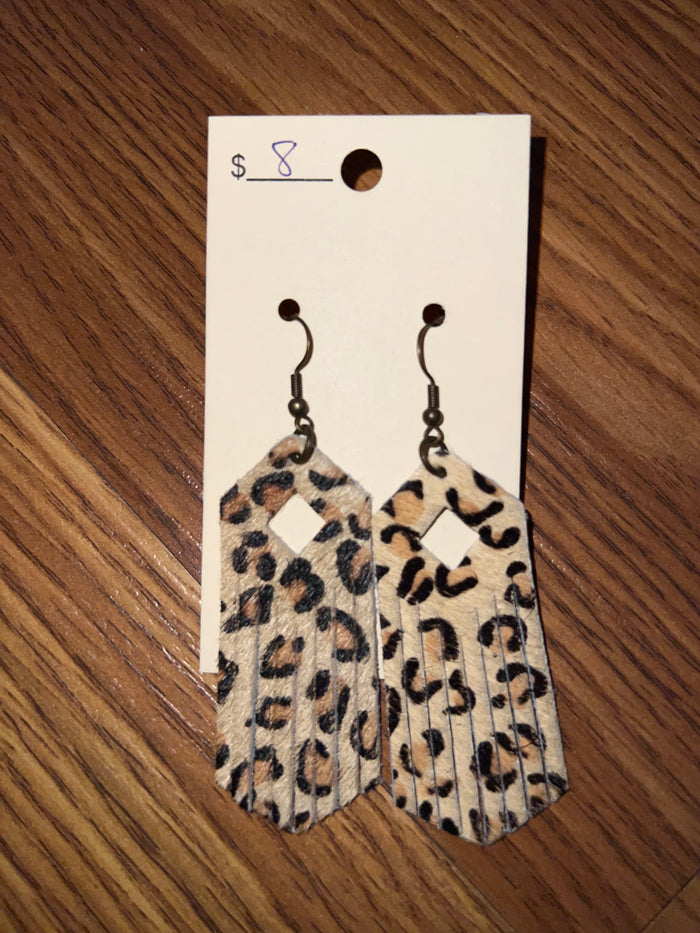 3087- Leopard Fringe Faux Leather Earrings