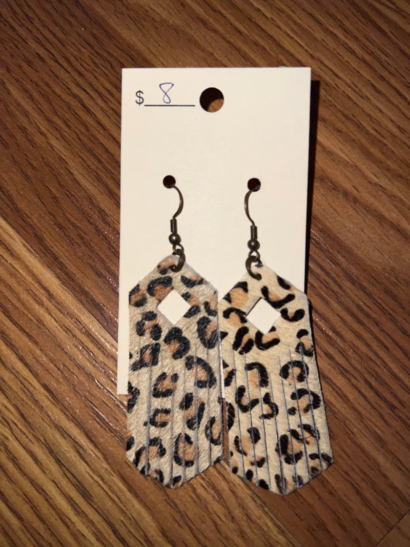3087- Leopard Fringe Faux Leather Earrings