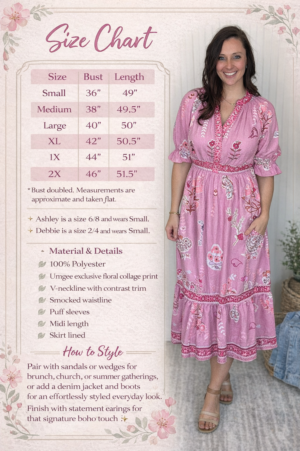 Pink Mix Floral Collage Midi Dress by Umgee