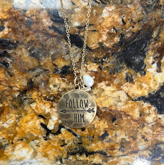 2219- Follow Him Gold Pendant Necklace