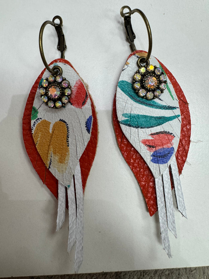 Orange, White, Multi Color Earrings Hoop