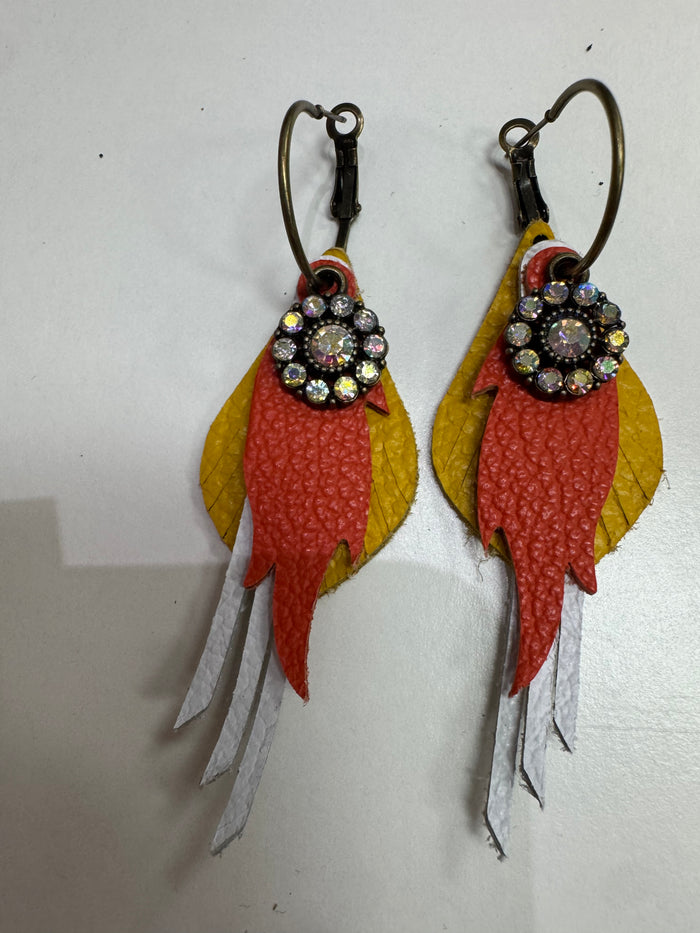 Mustard, White, Orange Hoop Earrings