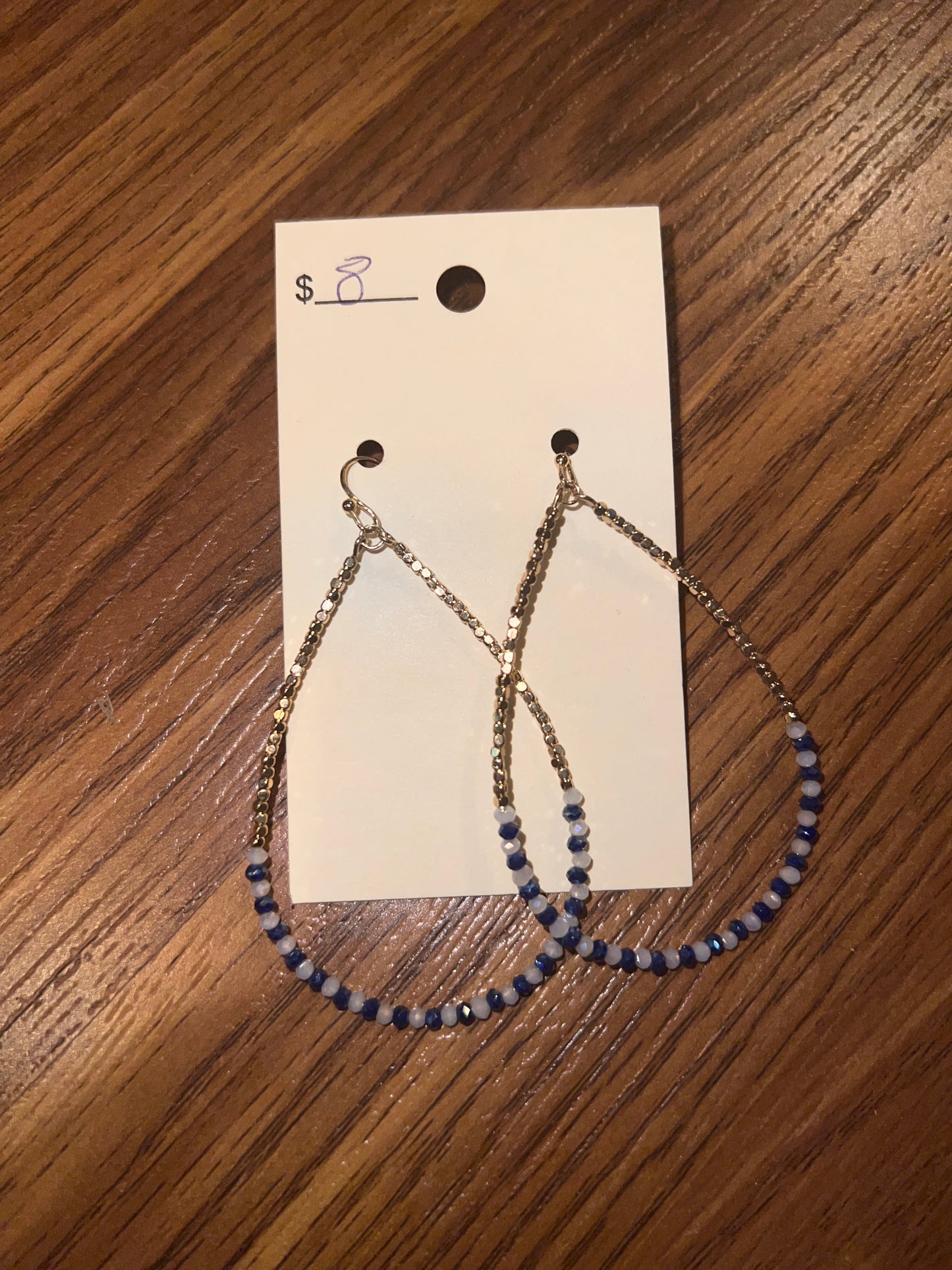 3133- Navy & Clear Beaded Teardrop Earrings