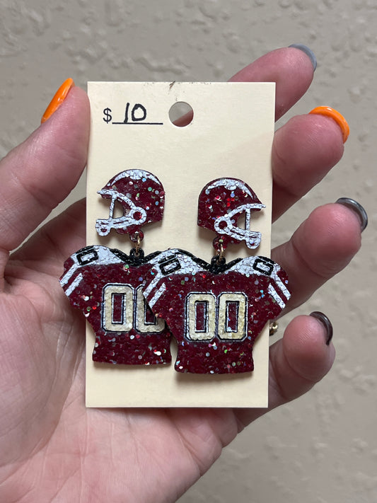 2967- Maroon Glitter Jersey Earrings