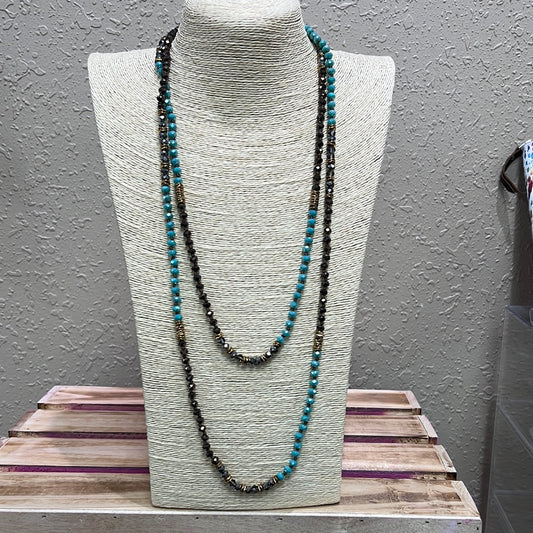 589- Teal & Bronze Beaded Layer Necklace