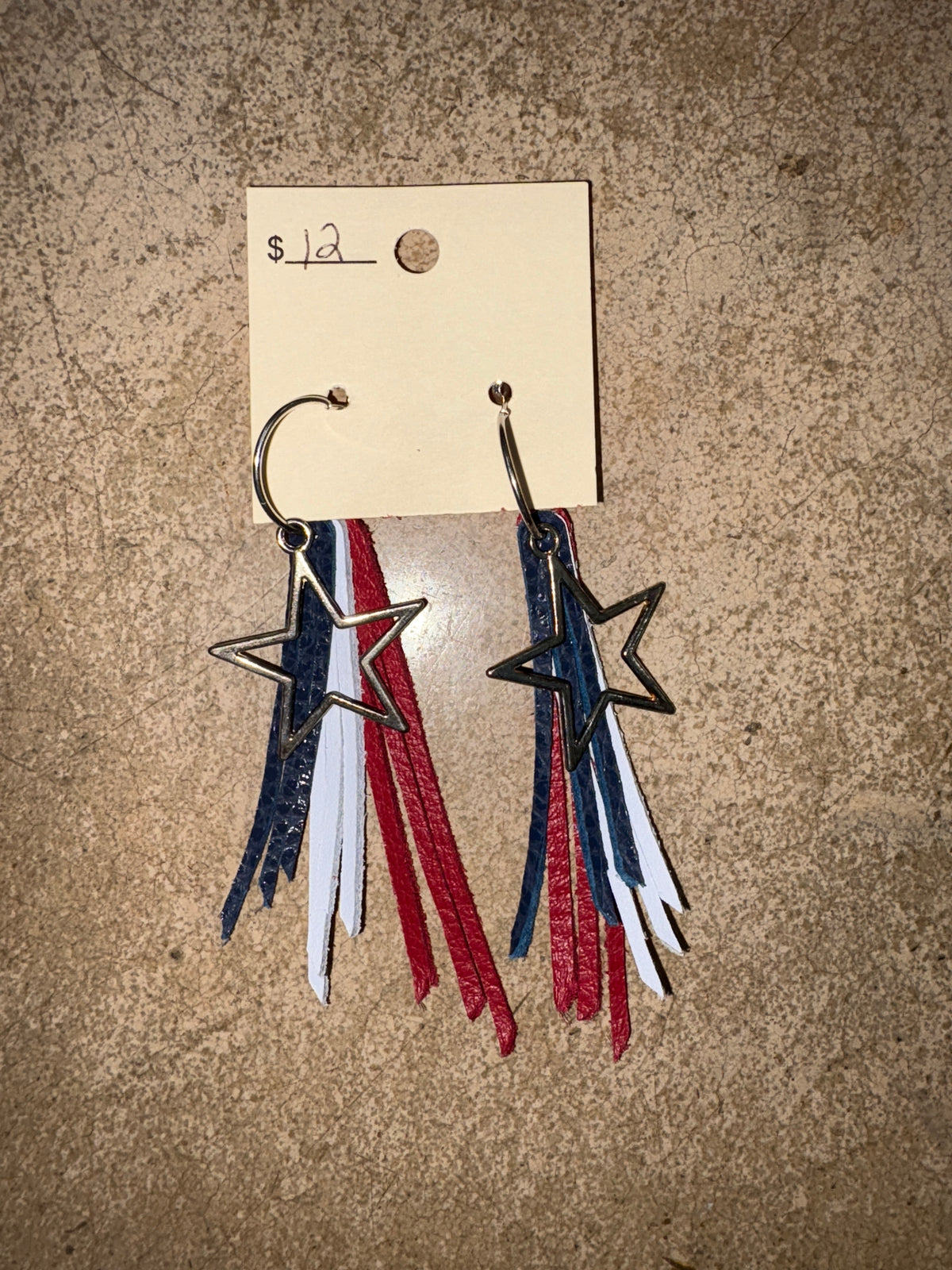 Red, White, Blue Fringe Layer Earrings w/ Stars