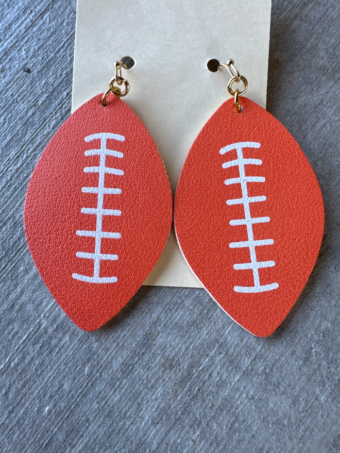 Football Orange White Hook Earrings