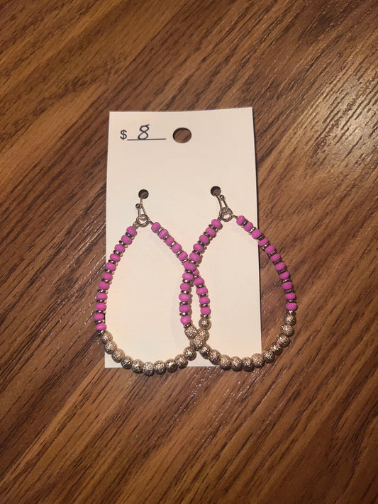 3186- Pink & Gold Beaded Teardrop Earrings