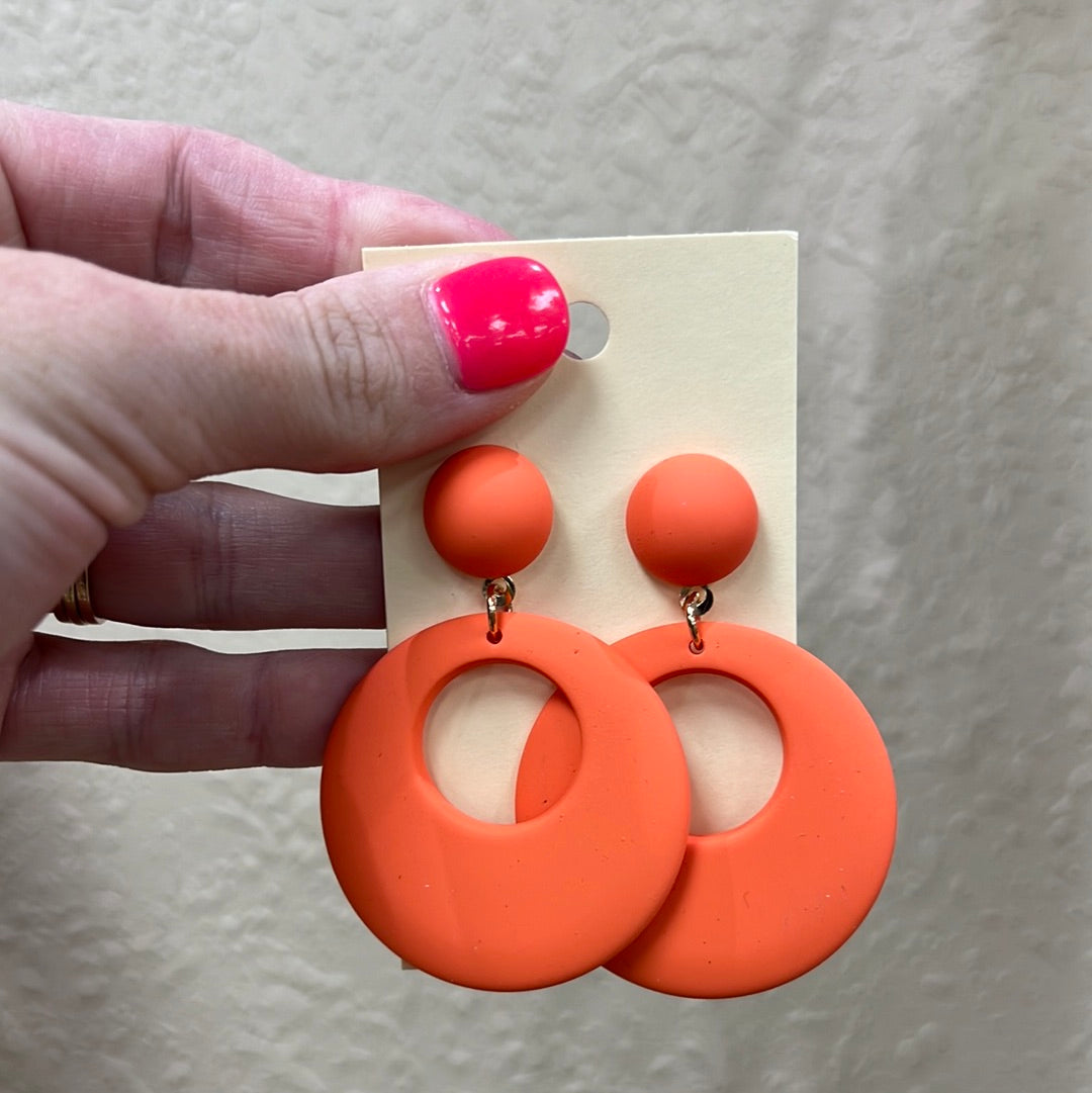 2200- Coral Circle Clay Post Back Earrings