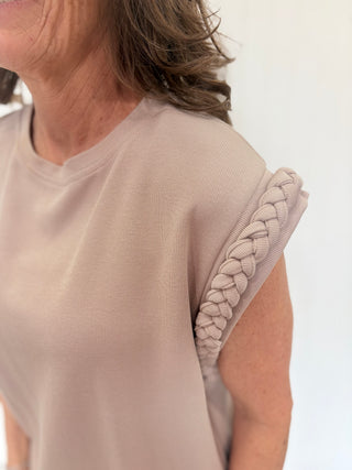 Taupe Braided Cap Sleeve Knit Dress