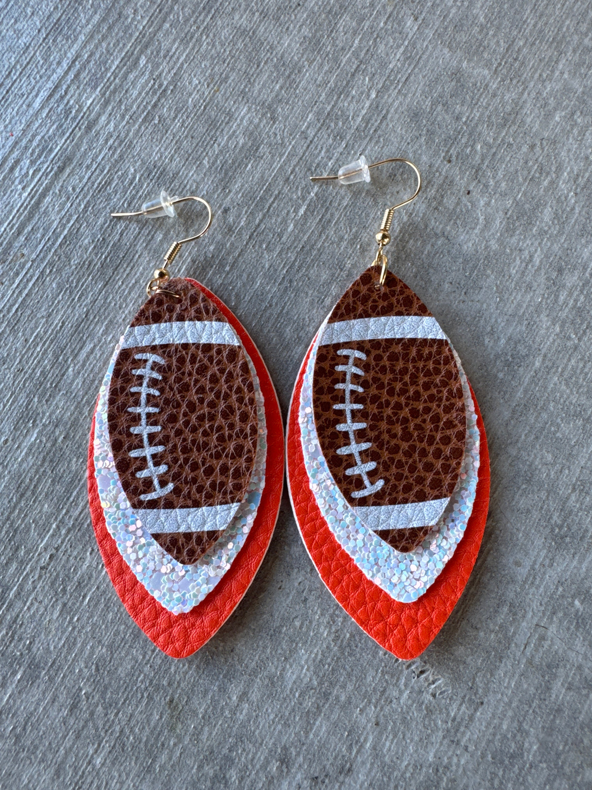 Orange White Layered Football Hook Earrings