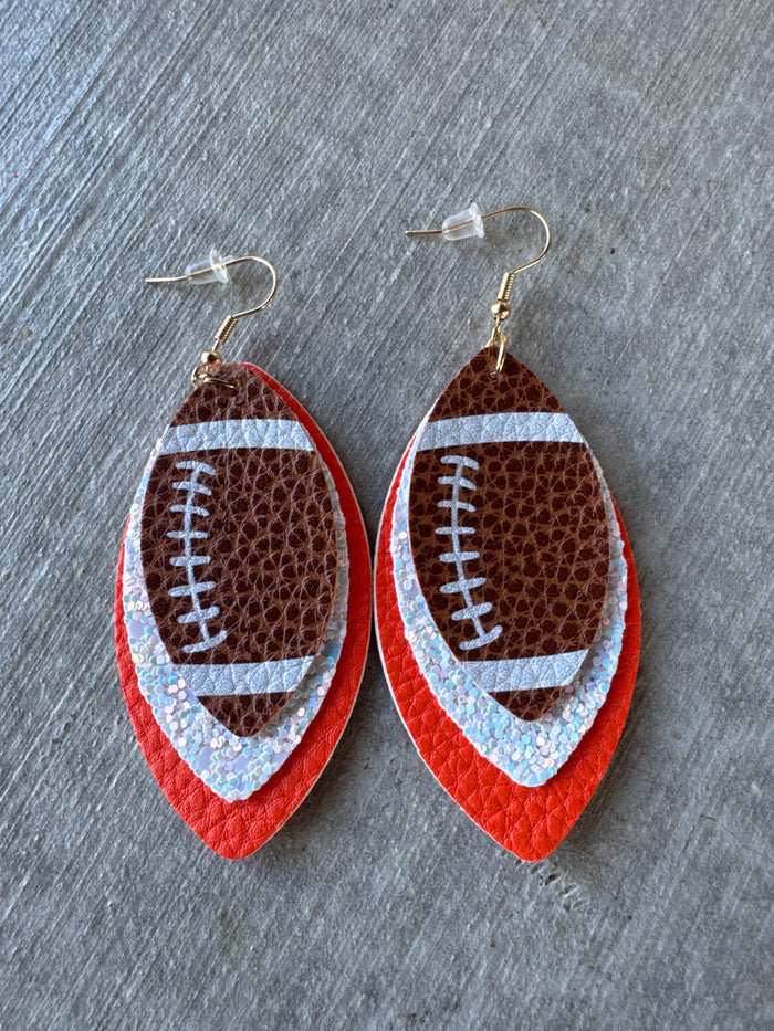 Orange White Layered Football Hook Earrings