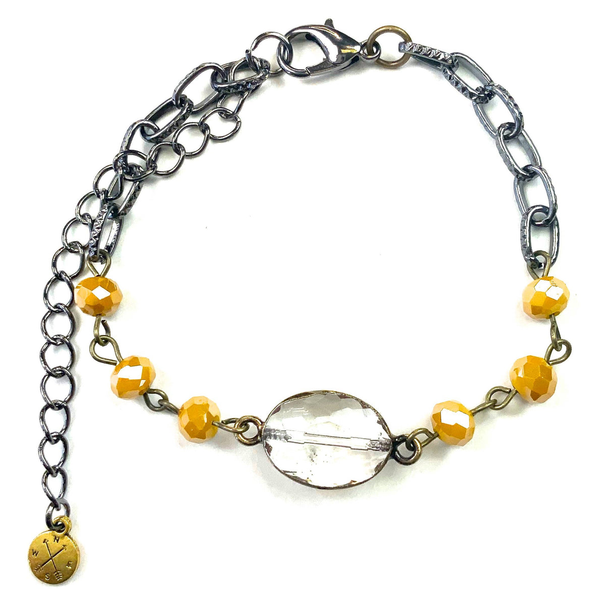 BR-Rosaried & Edged On Yellow Chain Charm Bracelet