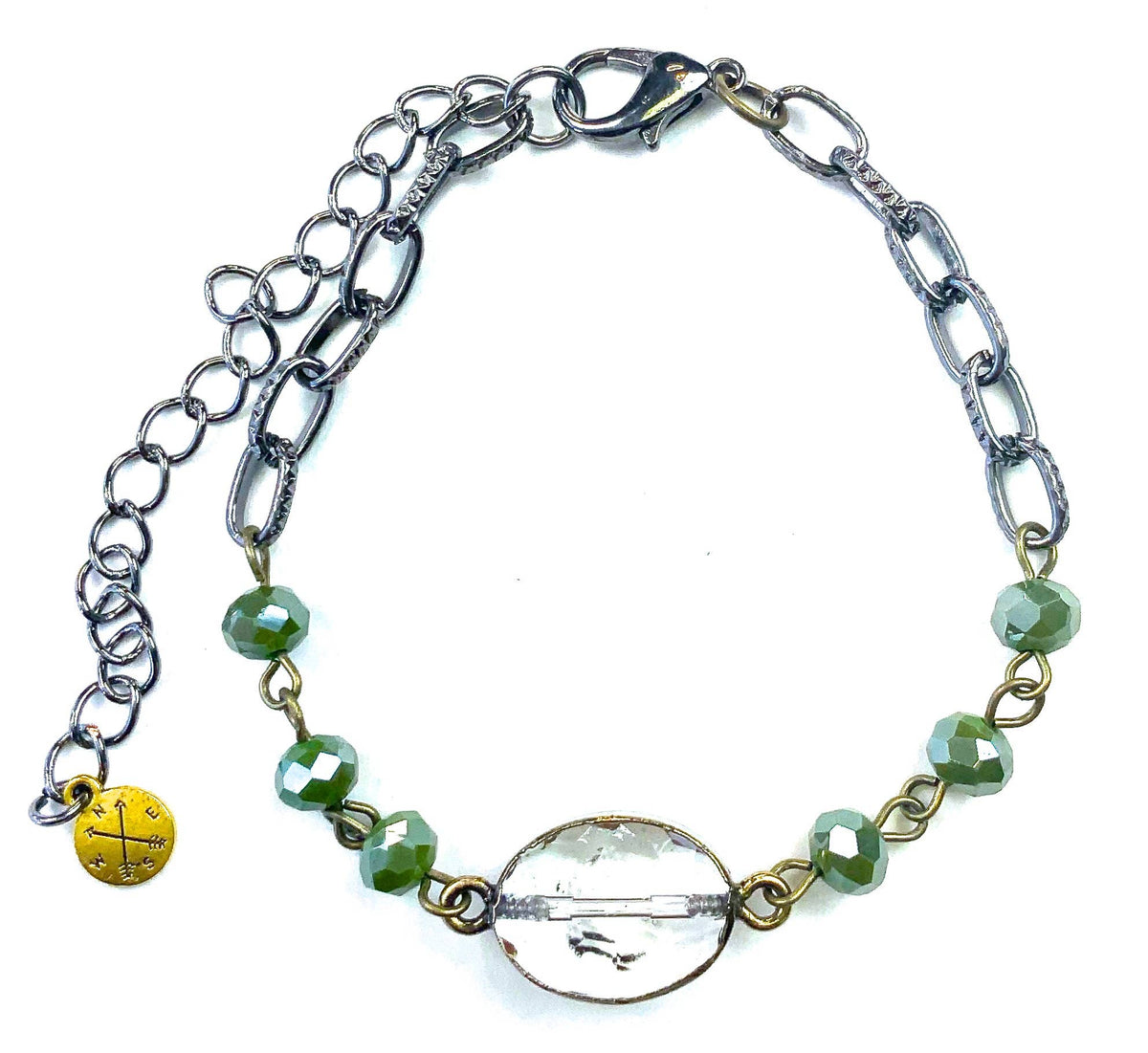 BR-Rosaried & Edged Beaded Bracelet on Lime Chain