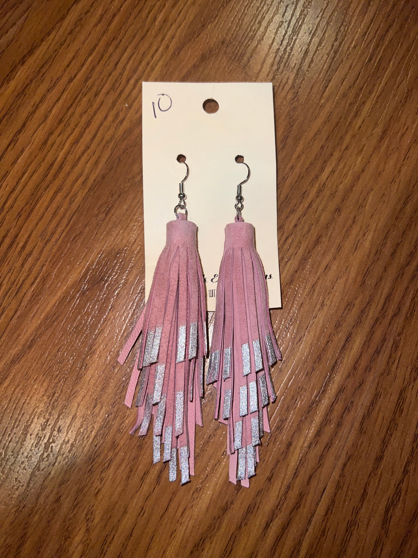 2132- Pink Fringe Earring w/ Silver Detail