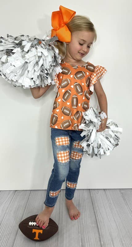 2617- Gingham Football Girls Set - Orange