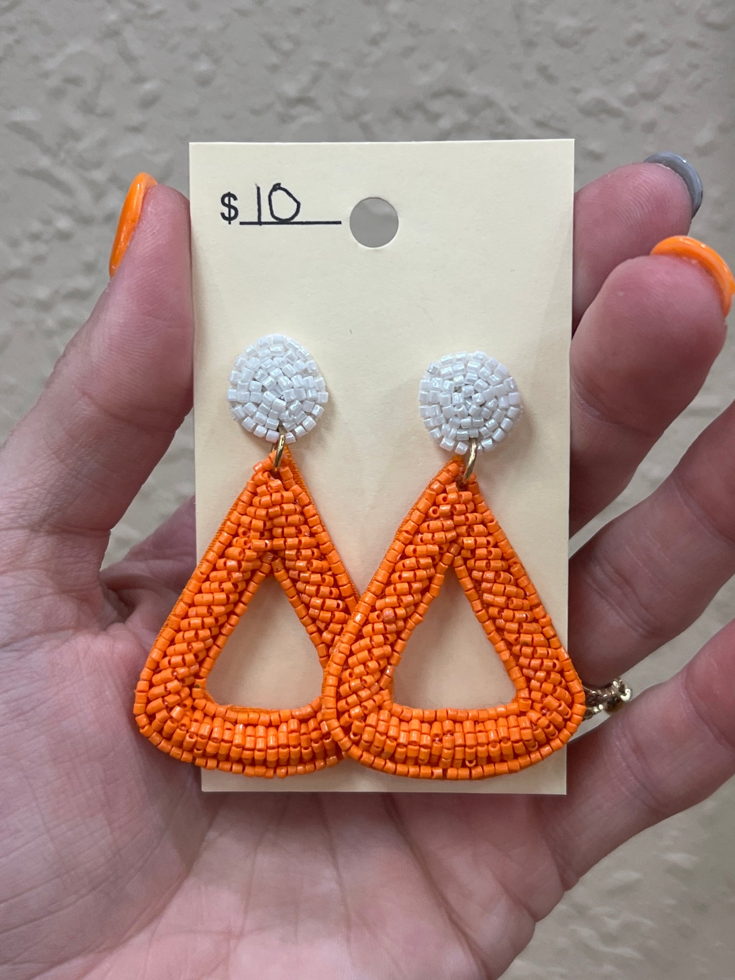 2943- Orange Beaded Triangle Post Pack Earrings *TN COLLECTION*