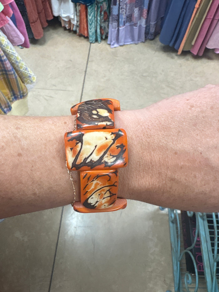 Orange Block Tauga Nut Stretch Bracelet