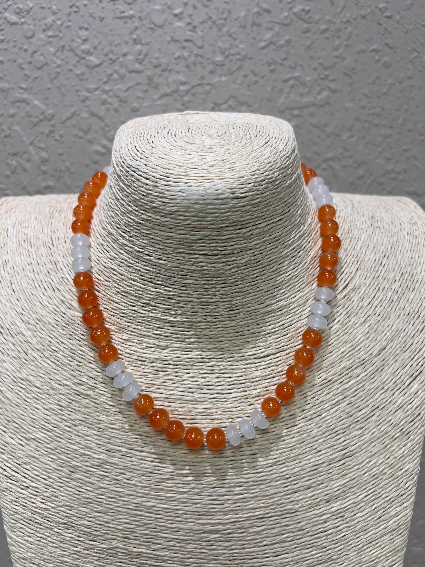 3317- Orange & White Beaded Short Necklace