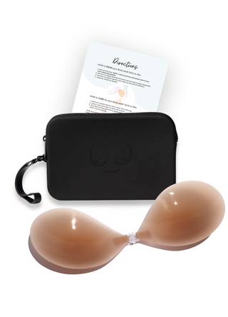 C CUP X1 Adhesive Stick-on Bra + x1 Silicone Travel Case: Dark Nude / C / Light Tint
