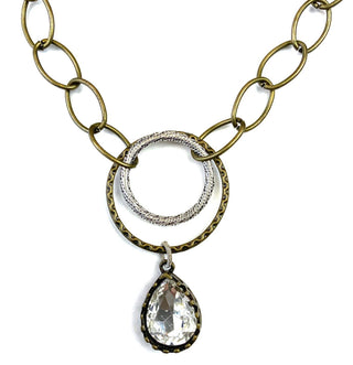 Short Thick Chain w/Rings & Bling Tear Drop Necklace