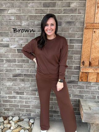 Scuba Cuffed Crewneck Pullover & Pants Set by Zenana *MULTIPLE COLORS*