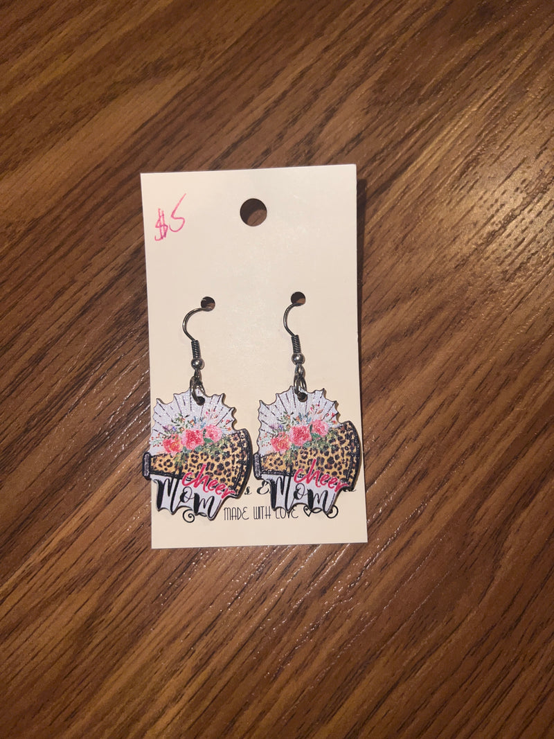 3188- Cheer Mom Wooden Earrings