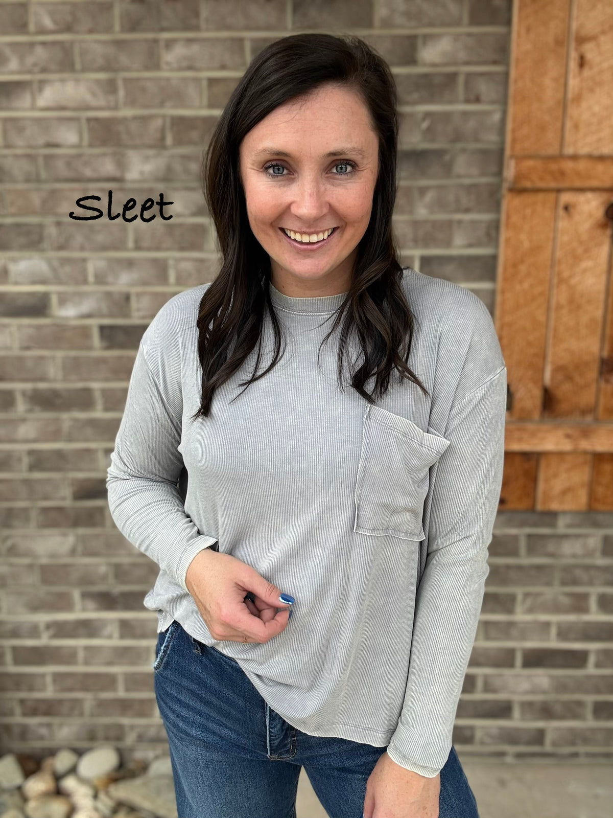 Washed Ribbed Dolman Sleeve Round Neck Top with Pocket by Zenana *MULTIPLE COLORS*