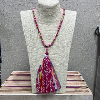 625- Pink, Purple, and Yellow Aztec Tassel Necklace