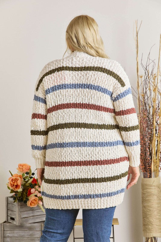 20399- Ivory Stripe Chunky Knit Cardigan