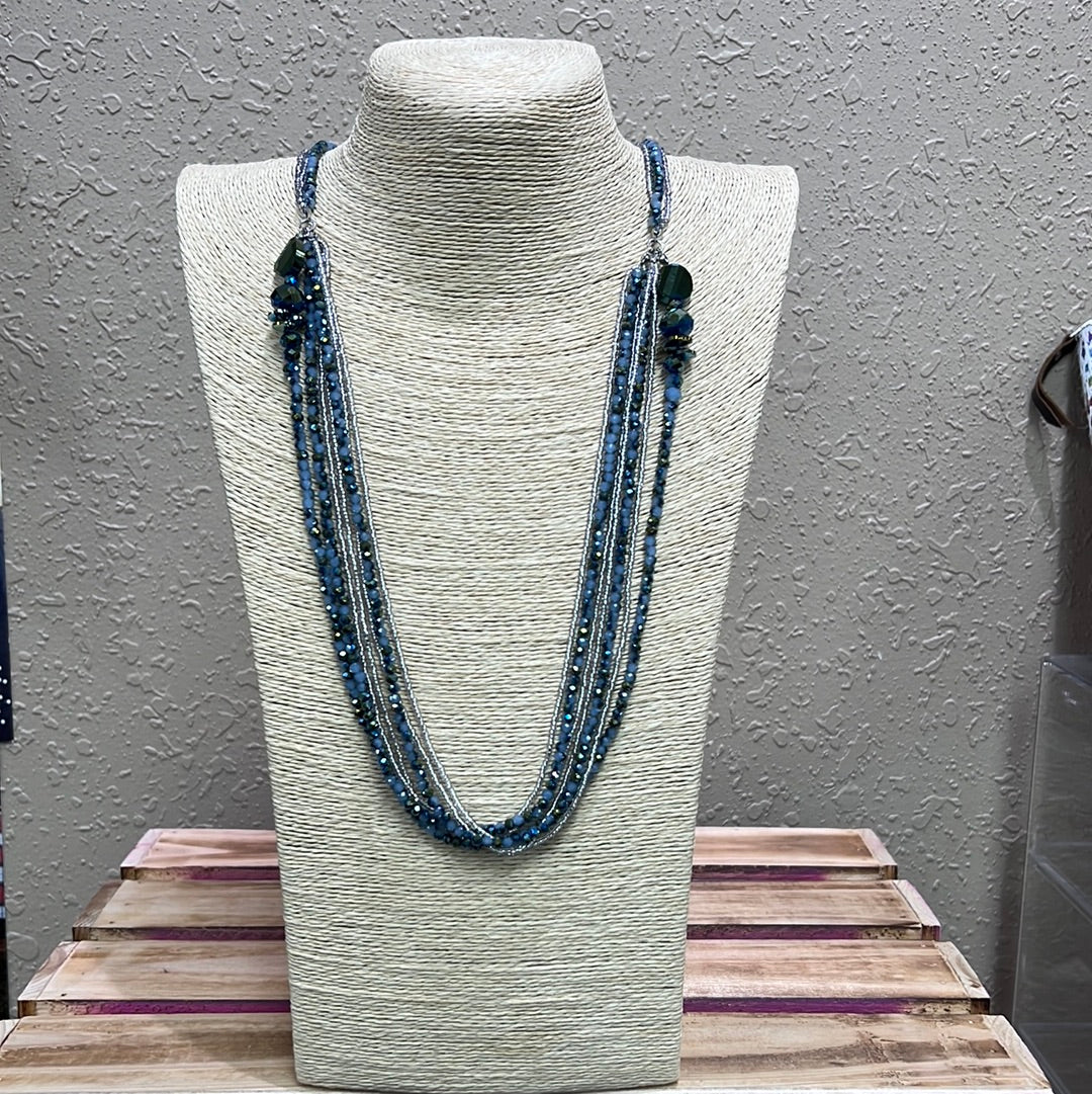 531- Blue Multi Layer Beaded Necklace