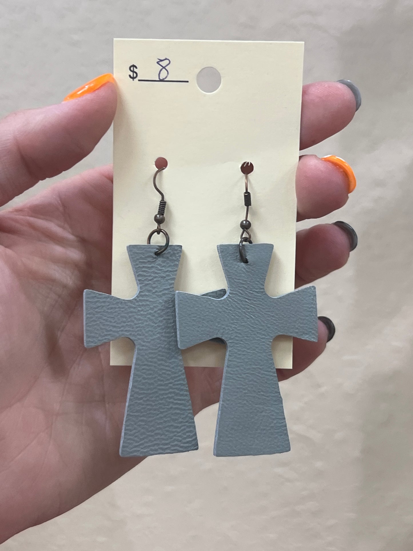 2983- Gray Leather Cross Earrings