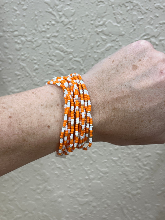 2964- Orange & White Beaded Stretch Bracelet Stack *TN COLLECTION*