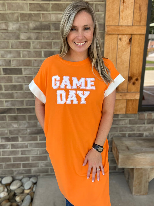 2711- Orange & White GAME DAY Long Straight Dress