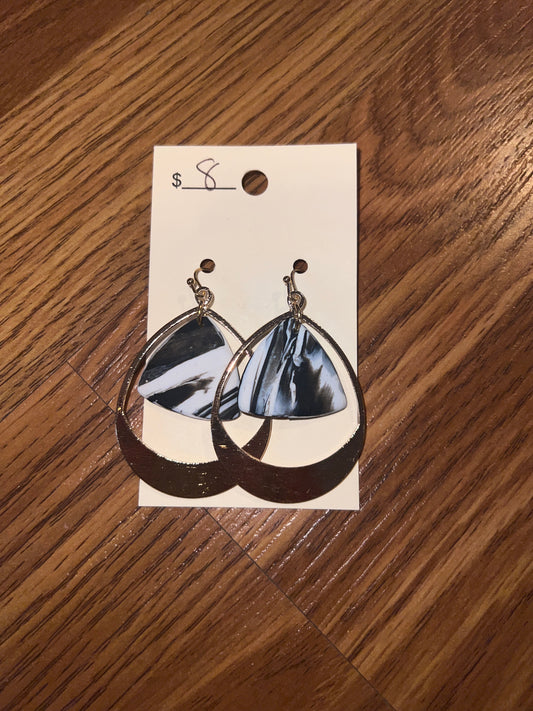 3215- Gold Earrings w/ White & Black Detail