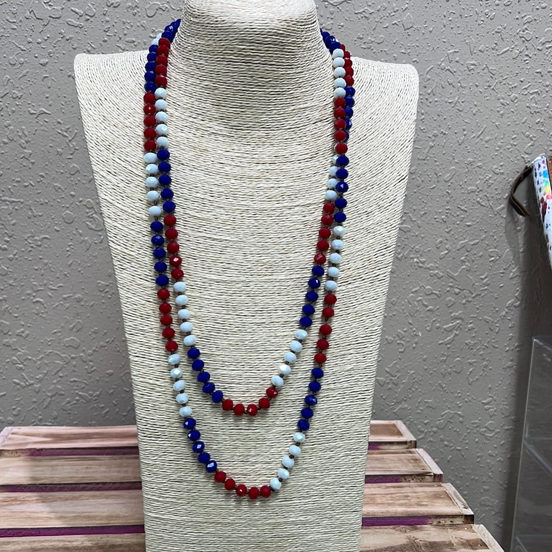 684- Red, White Blue Beaded Necklace