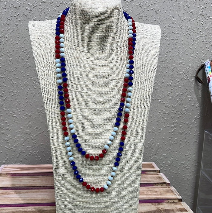 684- Red, White Blue Beaded Necklace