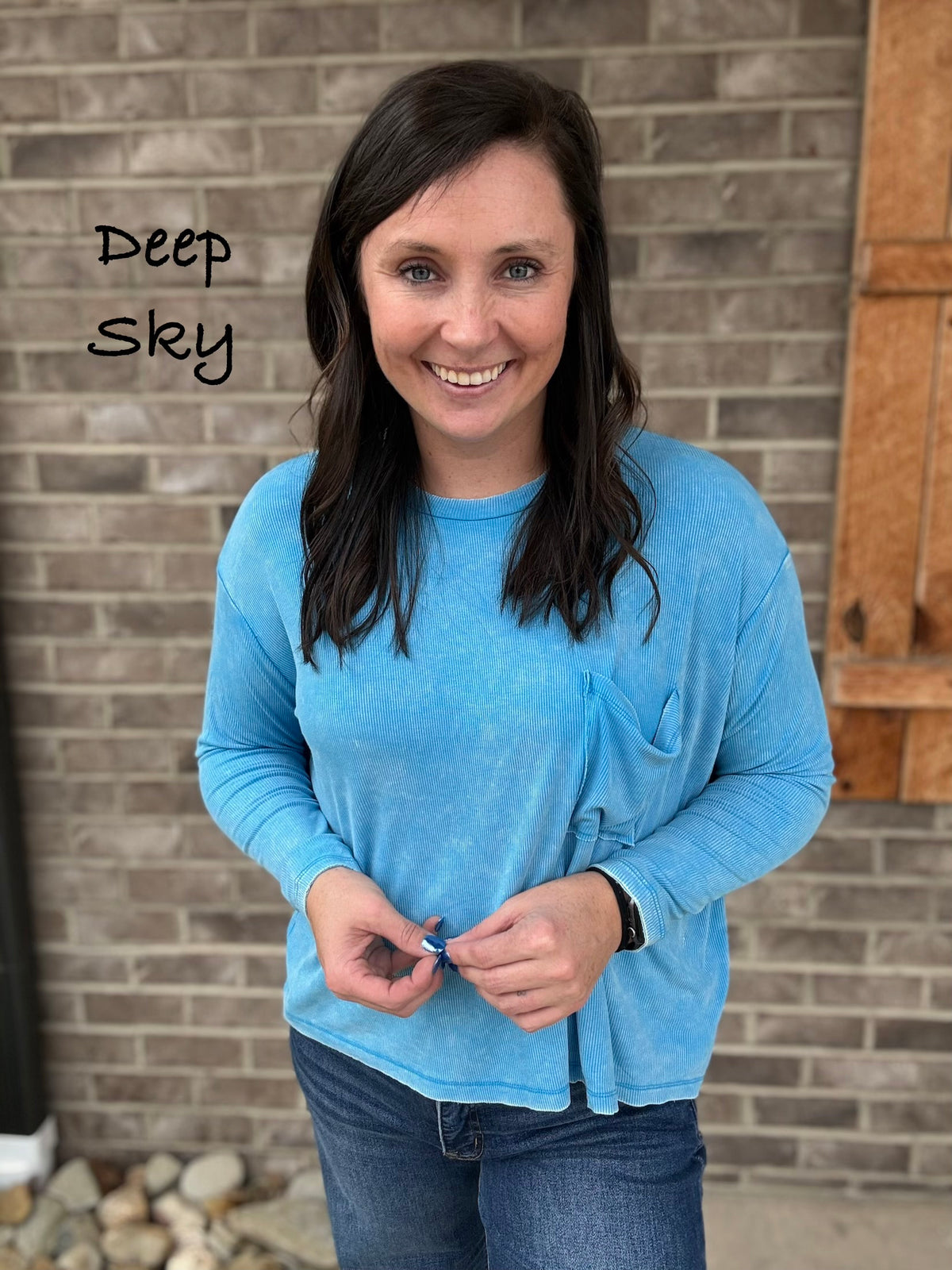 Washed Ribbed Dolman Sleeve Round Neck Top with Pocket by Zenana *MULTIPLE COLORS*