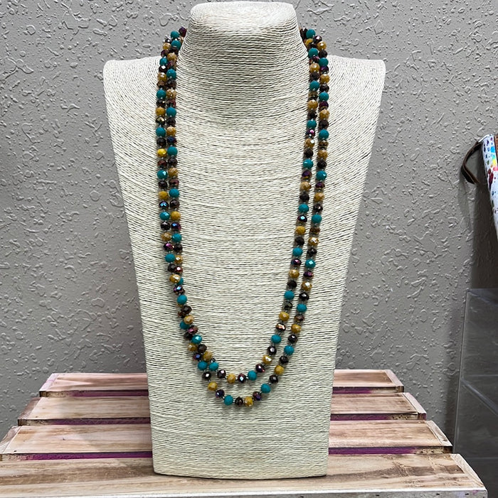 523- Turquoise & Mustard Beaded Necklace