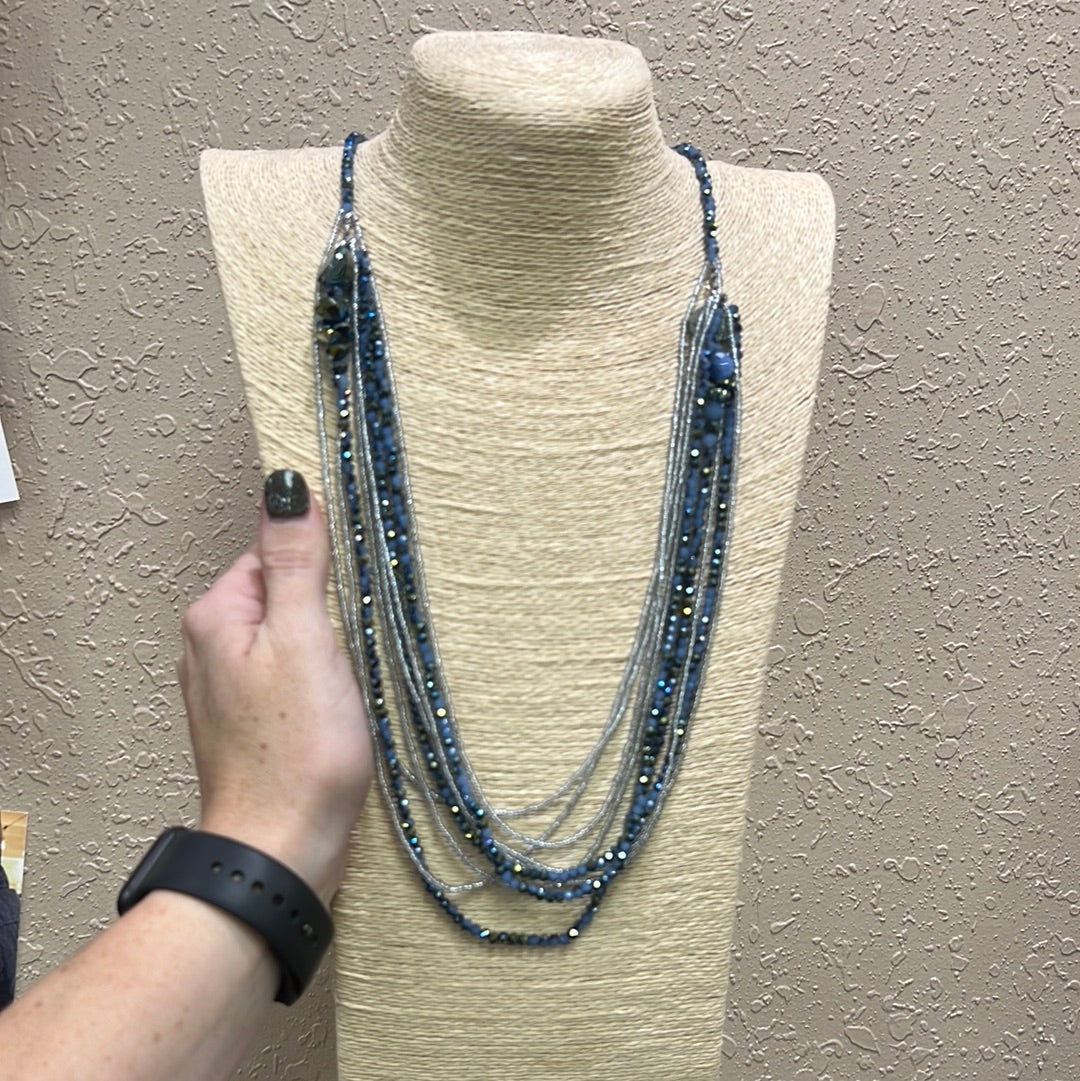 20505- Blue Beaded Layer Necklace