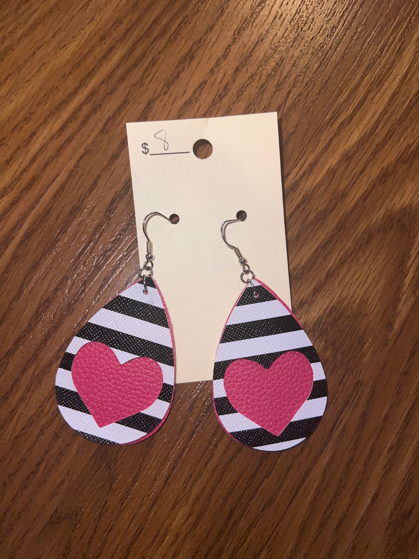 3119- Pink Heart w/ Stripe Earrings