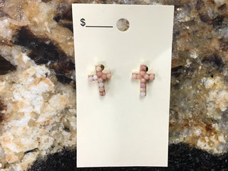 2870- Small Beaded Cross Stud Earrings