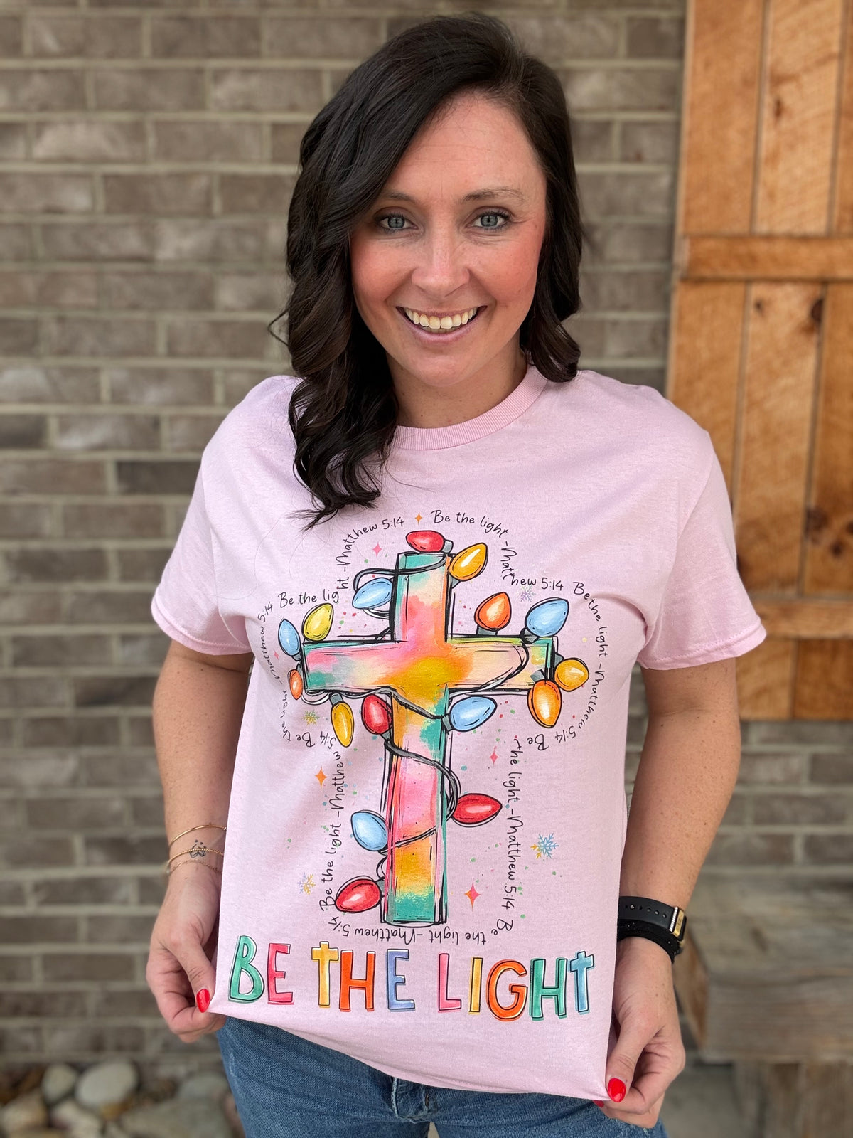 Light Pink be The Light Cross Graphic Tee