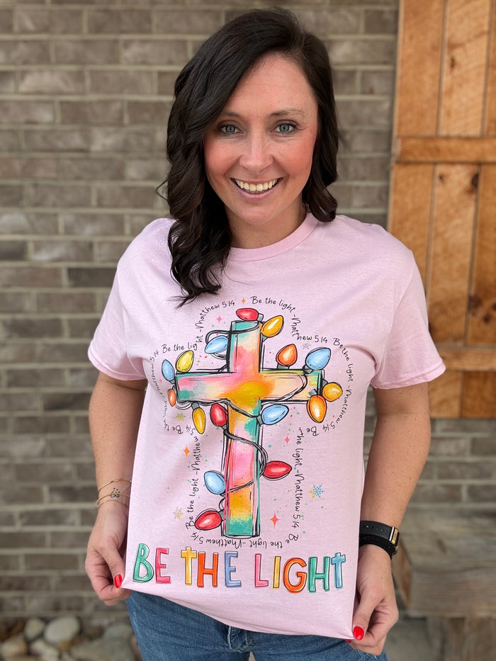 Light Pink be The Light Cross Graphic Tee