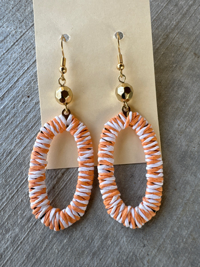 Orange White Dangle Gold Hook Earrings
